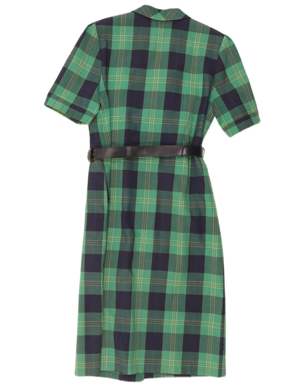 Vintage Damen Kurzarm-Hemdkleid UK 14 Mittelgrün kariert