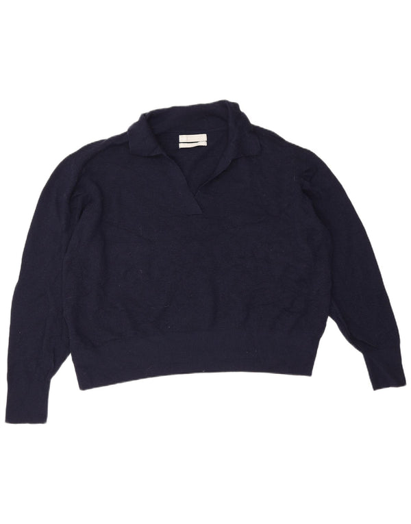 Marks & Spencer Damen Crop Polo Neck Pullover Pullover UK 16 Large Marineblau