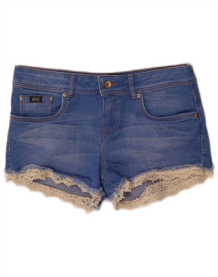 SUPERDRY Damen Jeansshorts W26 Small Blau Baumwolle