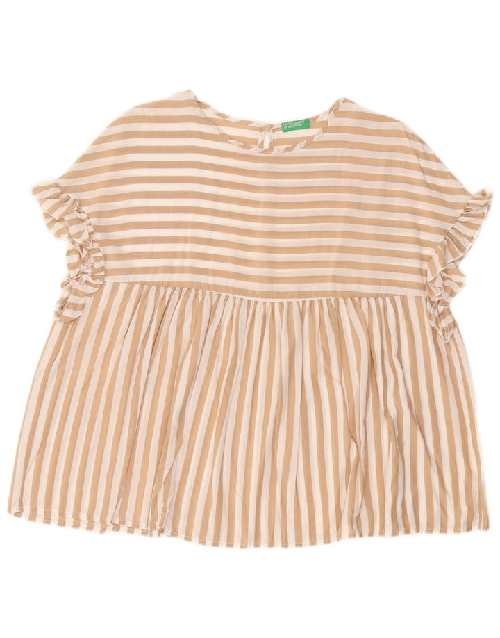 BENETTON Damen-Blusenoberteil in Übergröße, UK 10, Größe S, beige, Nadelstreifen-Lyocell