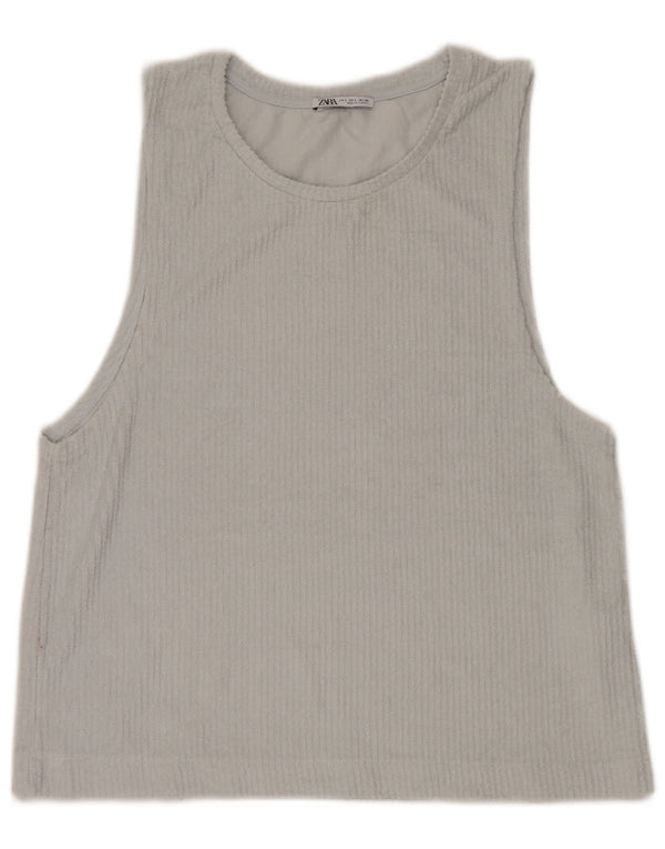 Zara Damen Weste Top UK 16 Large Blaue Baumwolle