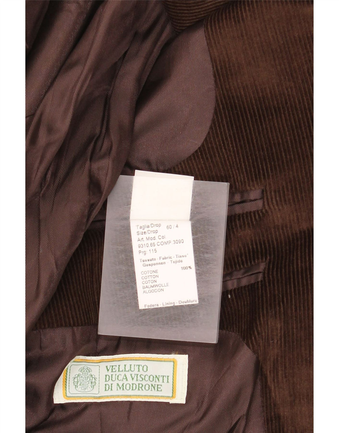Velluto Duca Visconti Herren 3-Knopf-Cord-Blazerjacke IT 60 5XL Braun