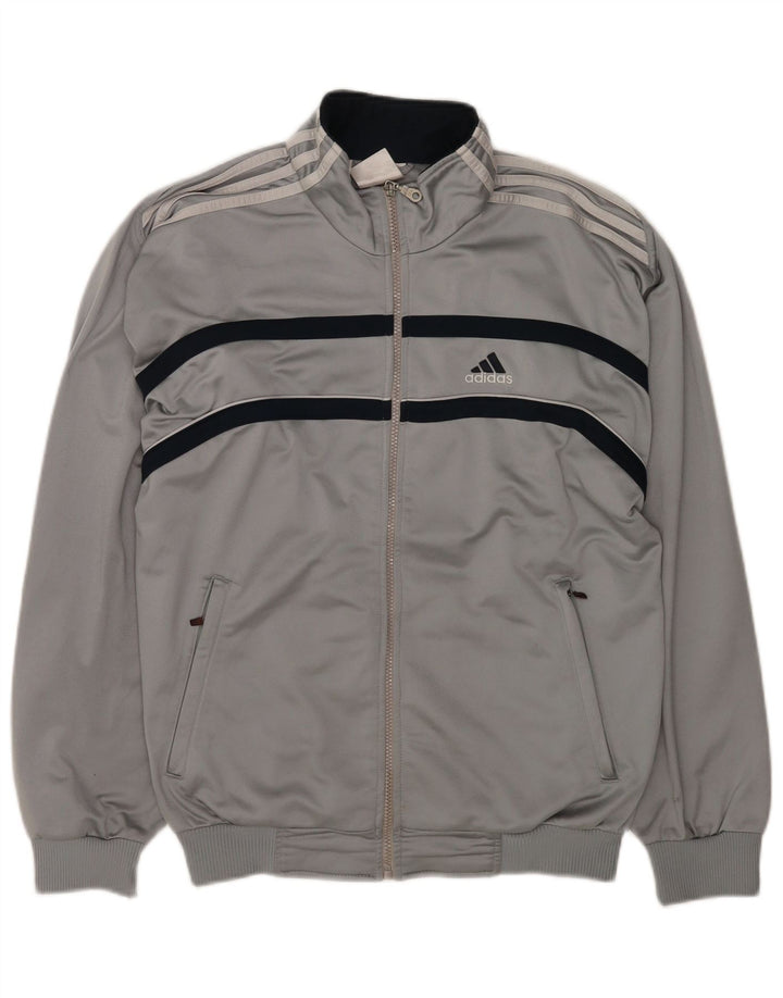 Adidas Herren-Trainingsanzug mit grafischem Oberteil, großes graues Farbblock-Polyester