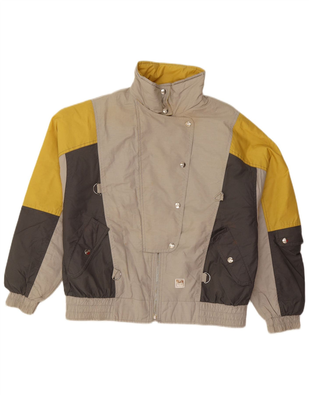 Vintage Damen Übergroße Skijacke EU 40 Mittelgraues Colourblock-Polyamid