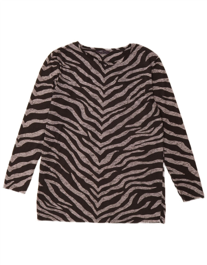 Marks & Spencer Damen Top Langarm UK 12 Medium Schwarz Animal Print