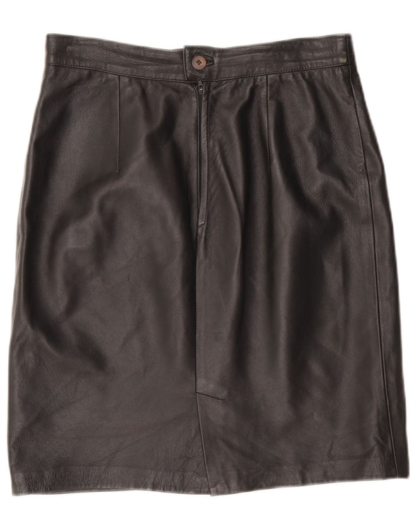 Vintage Damen Lederrock IT 46 Groß W32 Schwarzes Leder