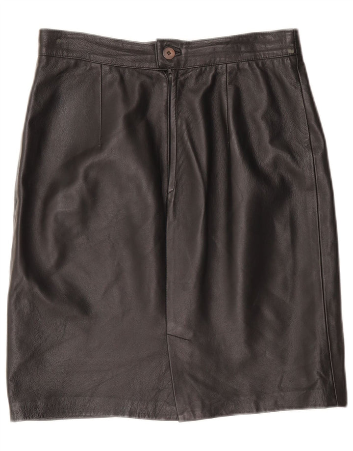 Vintage Damen Lederrock IT 46 Groß W32 Schwarzes Leder