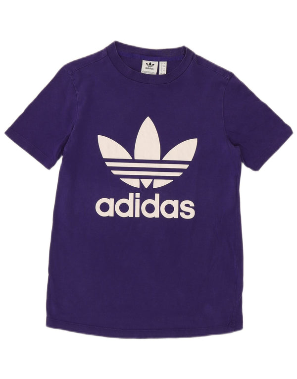 ADIDAS Damen Grafik T-Shirt Top UK 4 XS Lila Baumwolle