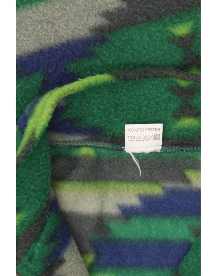 Vintage Herren-Fleecepullover mit Reißverschluss am Hals, großes grünes geometrisches Polyester