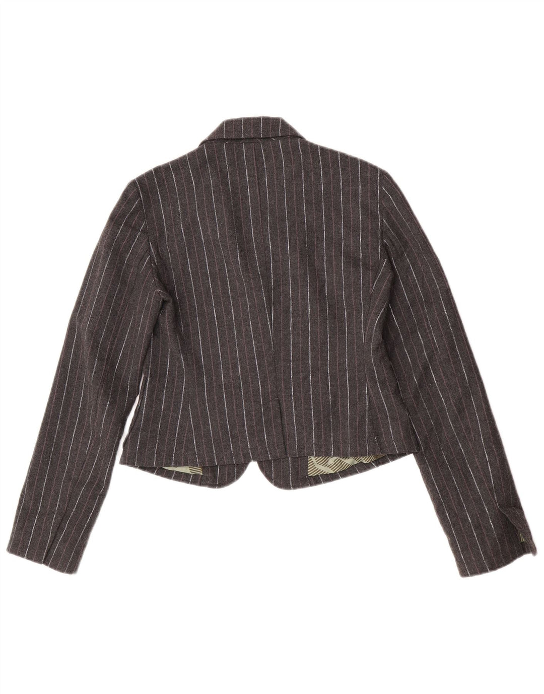 Dkny Womens Crop Open Blazer Jacke UK 12 Mittelgraues Nadelstreifen-Polyester