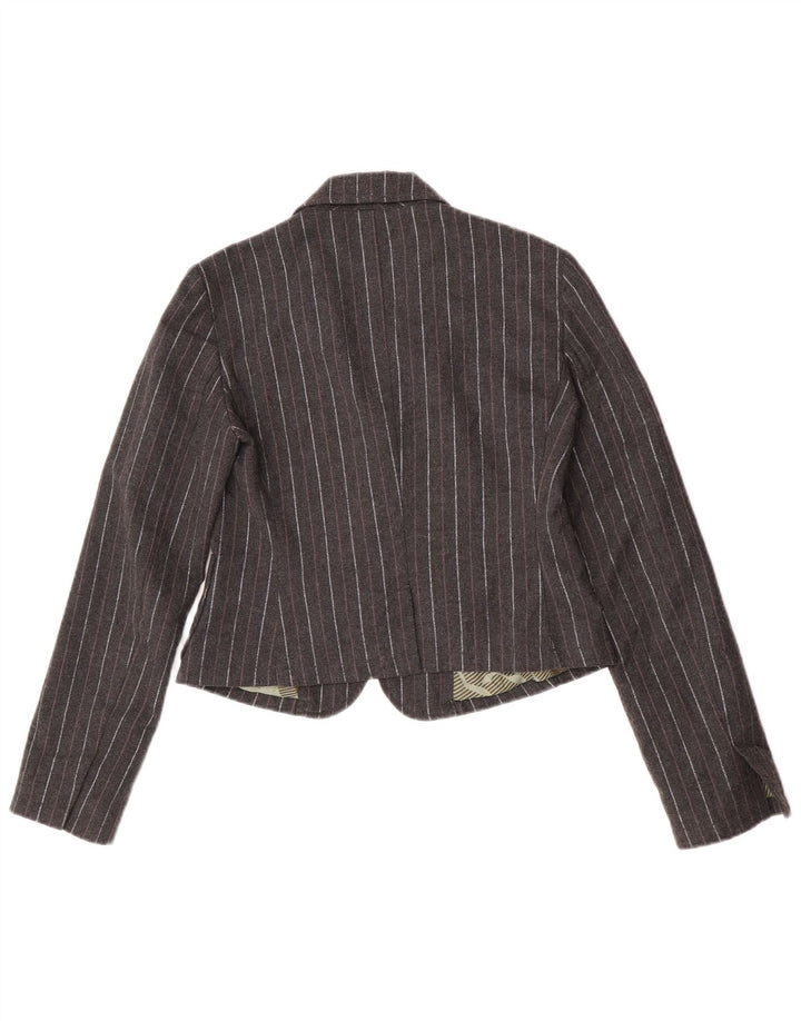 Dkny Womens Crop Open Blazer Jacke UK 12 Mittelgraues Nadelstreifen-Polyester