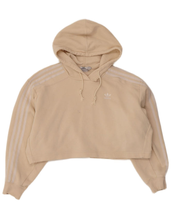 Adidas Damen Crop Oversized Hoodie Pullover UK 6 XS Beige Baumwolle
