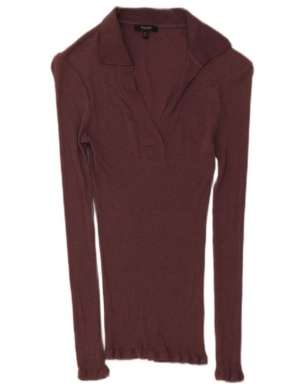 Massimo Dutti Damen Langarm-Poloshirt UK 8 Small Burgund