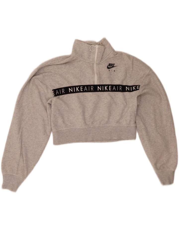 Nike Womens Graphic Crop Sweatshirt Pullover UK 6 XS Graue Baumwolle