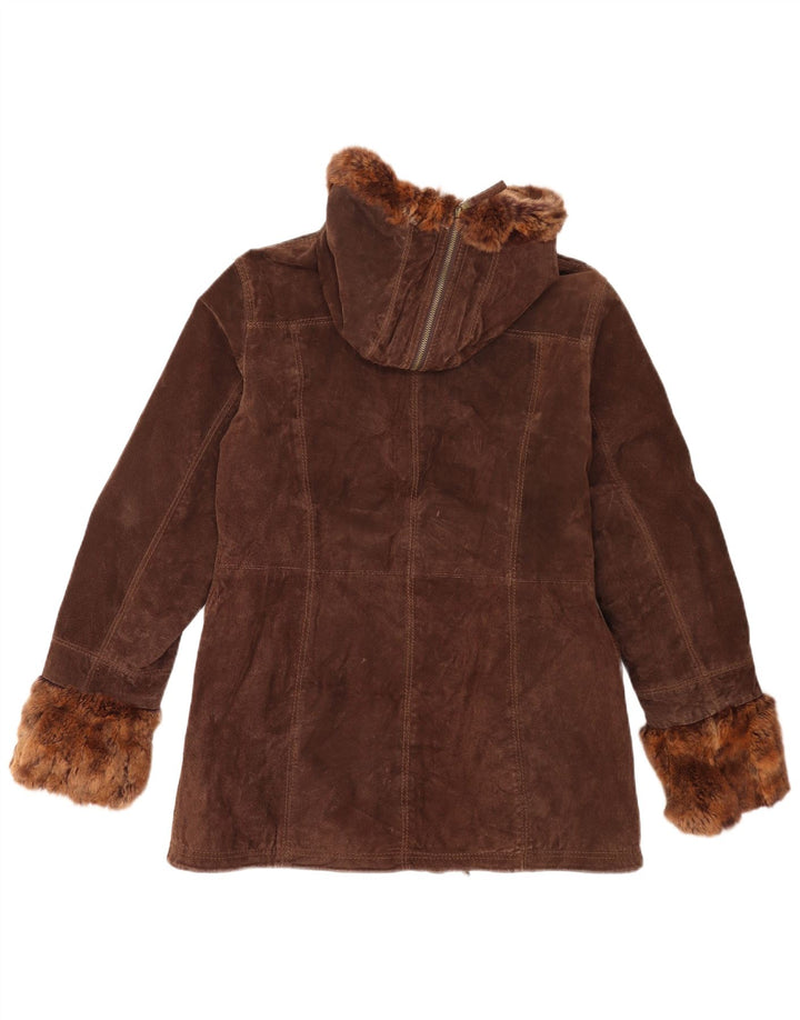 Conbipel Damen Wildlederjacke mit Kapuze IT 46 Großes braunes Leder