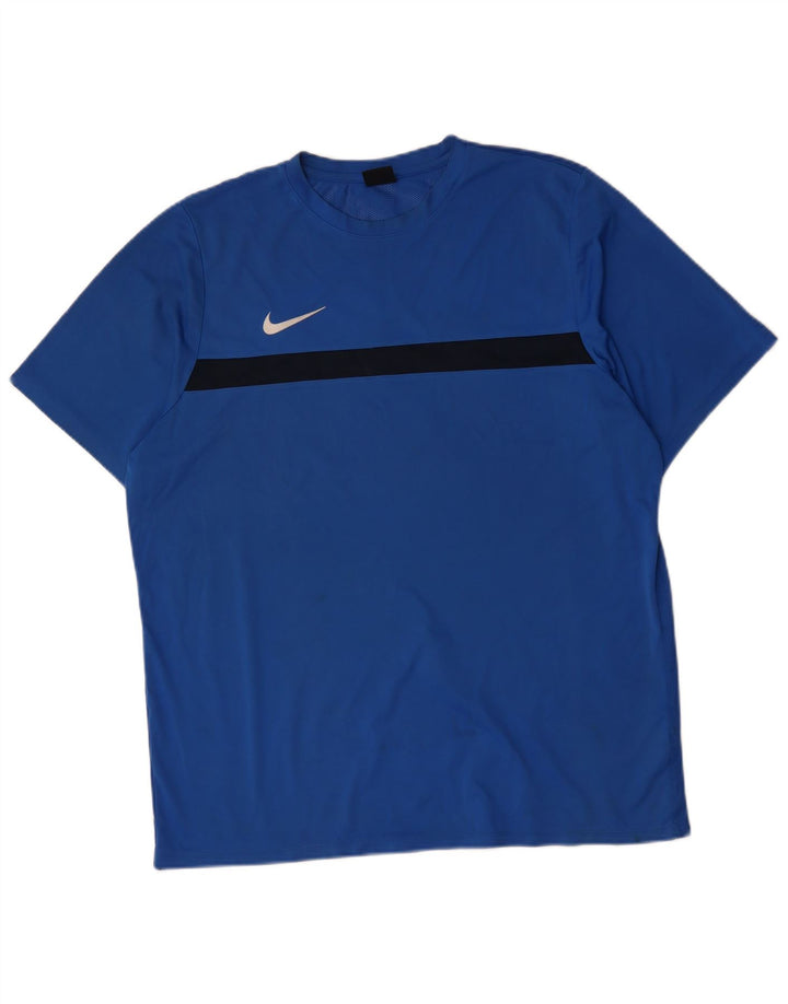 NIKE Herren Dri Fit T-Shirt Top 2XL Blaues Colourblock-Polyester