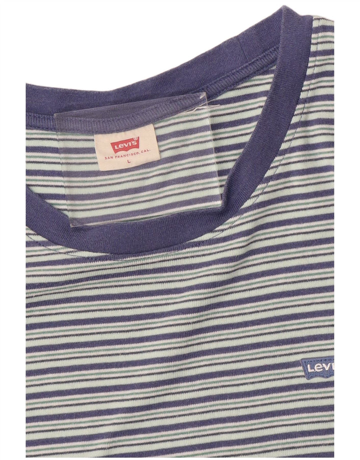 LEVI'S Damen T-Shirt Top UK 14 Large Blau gestreift