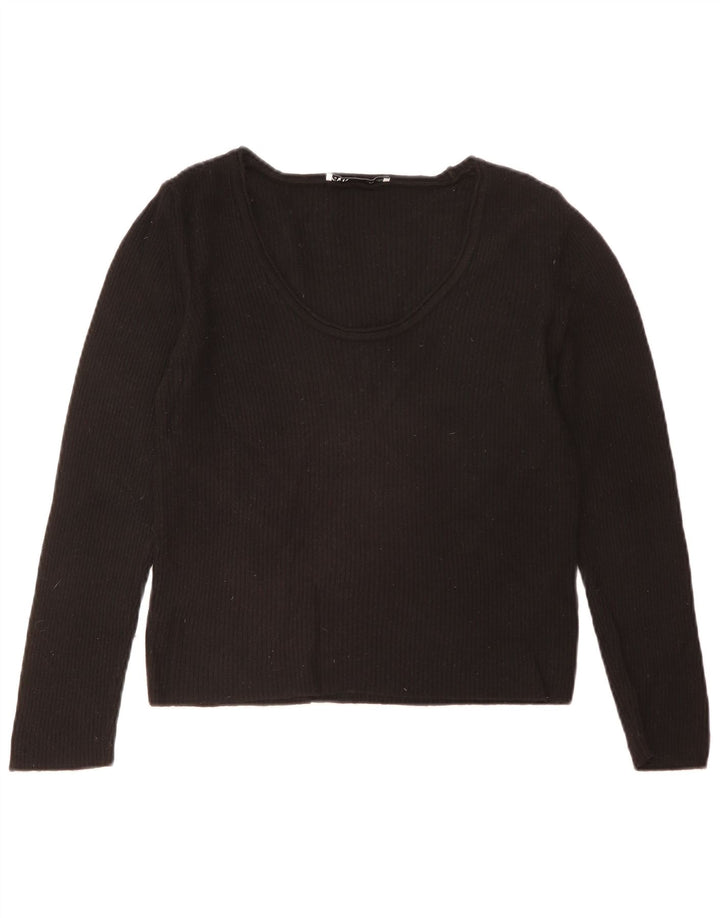 Zara Damen Top Langarm UK 18 XL Schwarz Viskose