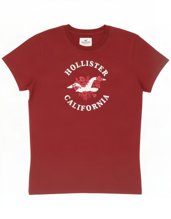 Hollister Womens Graphic T-Shirt Top UK 10 Small Maroon Cotton