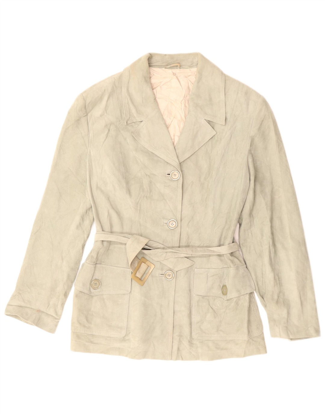 Pollini Damen 3-Knopf-Wildleder-Blazerjacke UK 14 Mittelgrün