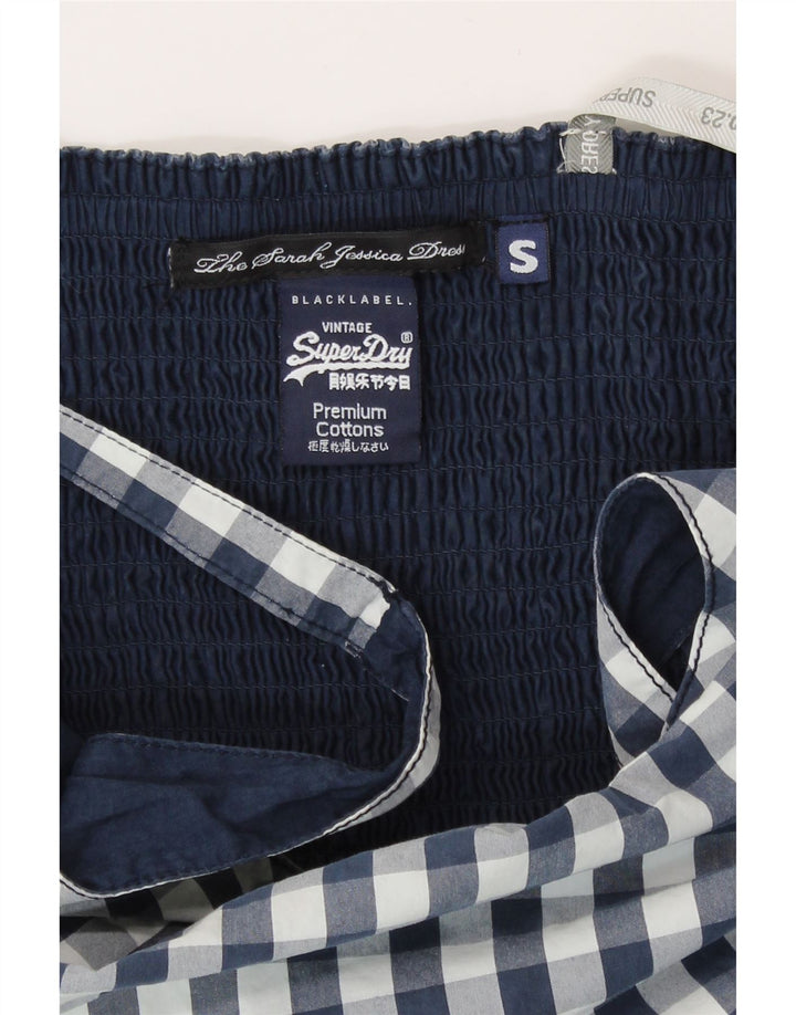 Superdry Damen-Sommerkleid, Größe S, Marineblau, Gingham-Baumwolle, UK 10