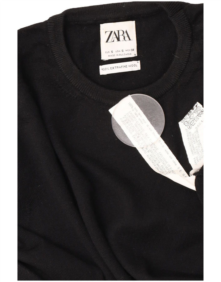 Zara Herren-Pullover mit Rundhalsausschnitt, Größe S, schwarze Wolle