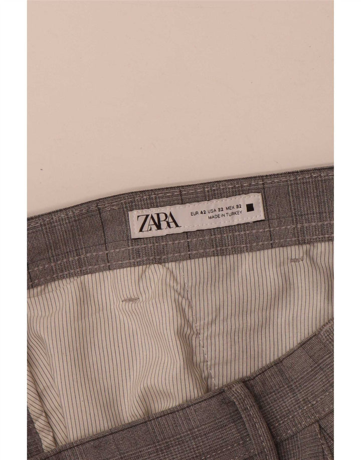 Zara Slim Chino-Hose für Herren, EU 42, groß, W32, L30, grau kariertes Polyester