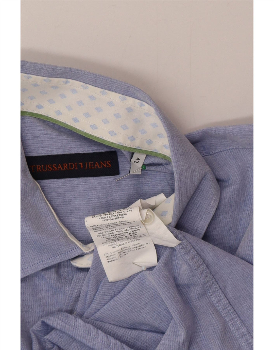 Trussardi Herrenhemd Größe 42 Große blaue Baumwolle