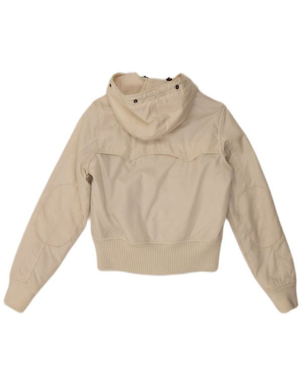 Woolrich Damen-Bomberjacke mit Kapuze, UK 10, Größe S, gebrochenes weißes Nylon