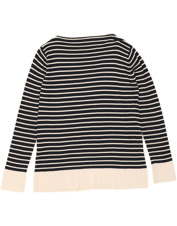 Max Mara Damen Top Langarm UK 16 Large Marineblau gestreift