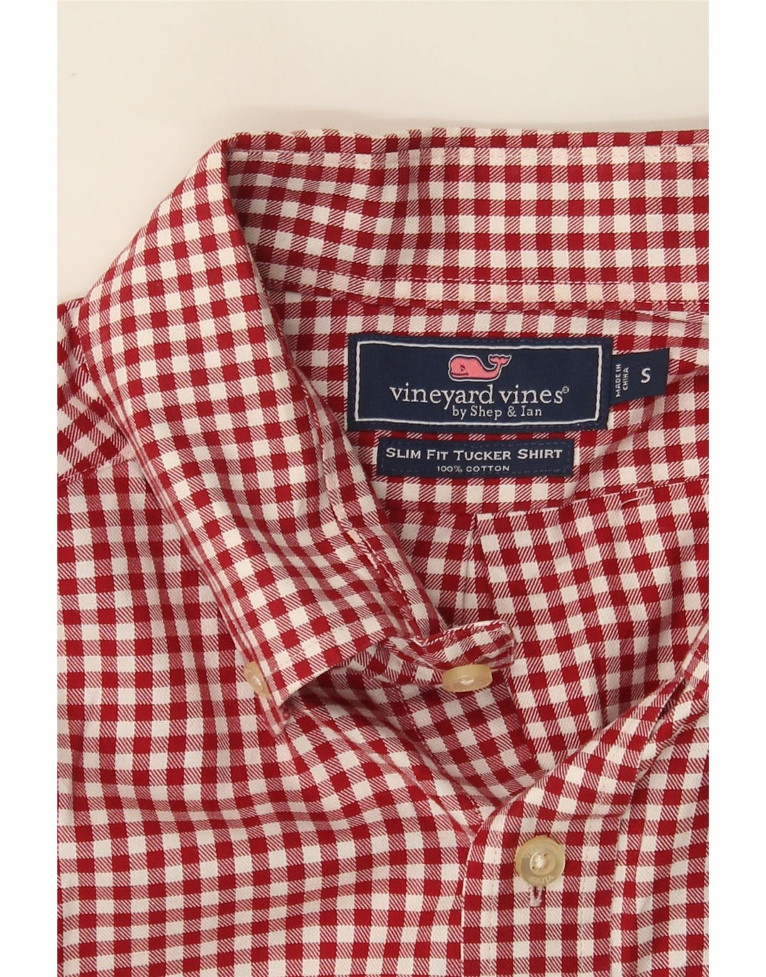 Vineyard Vines Herren-Flanellhemd mit schmaler Passform, kleine rote Gingham-Baumwolle