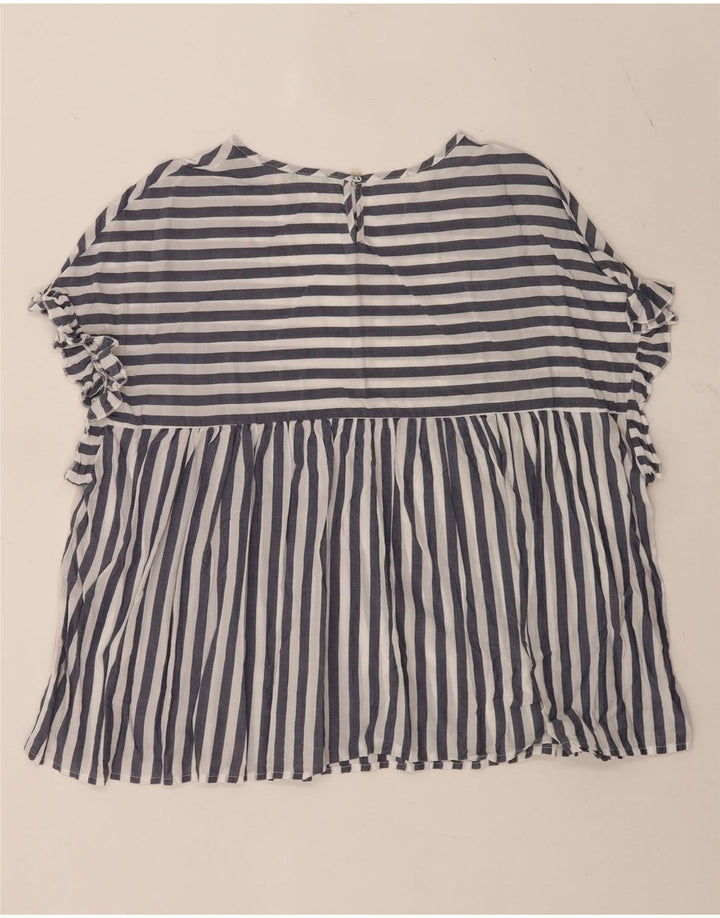 Benetton Damen-Blusenoberteil in Übergröße, UK-Größe 44, groß, blau gestreift, Lyocell