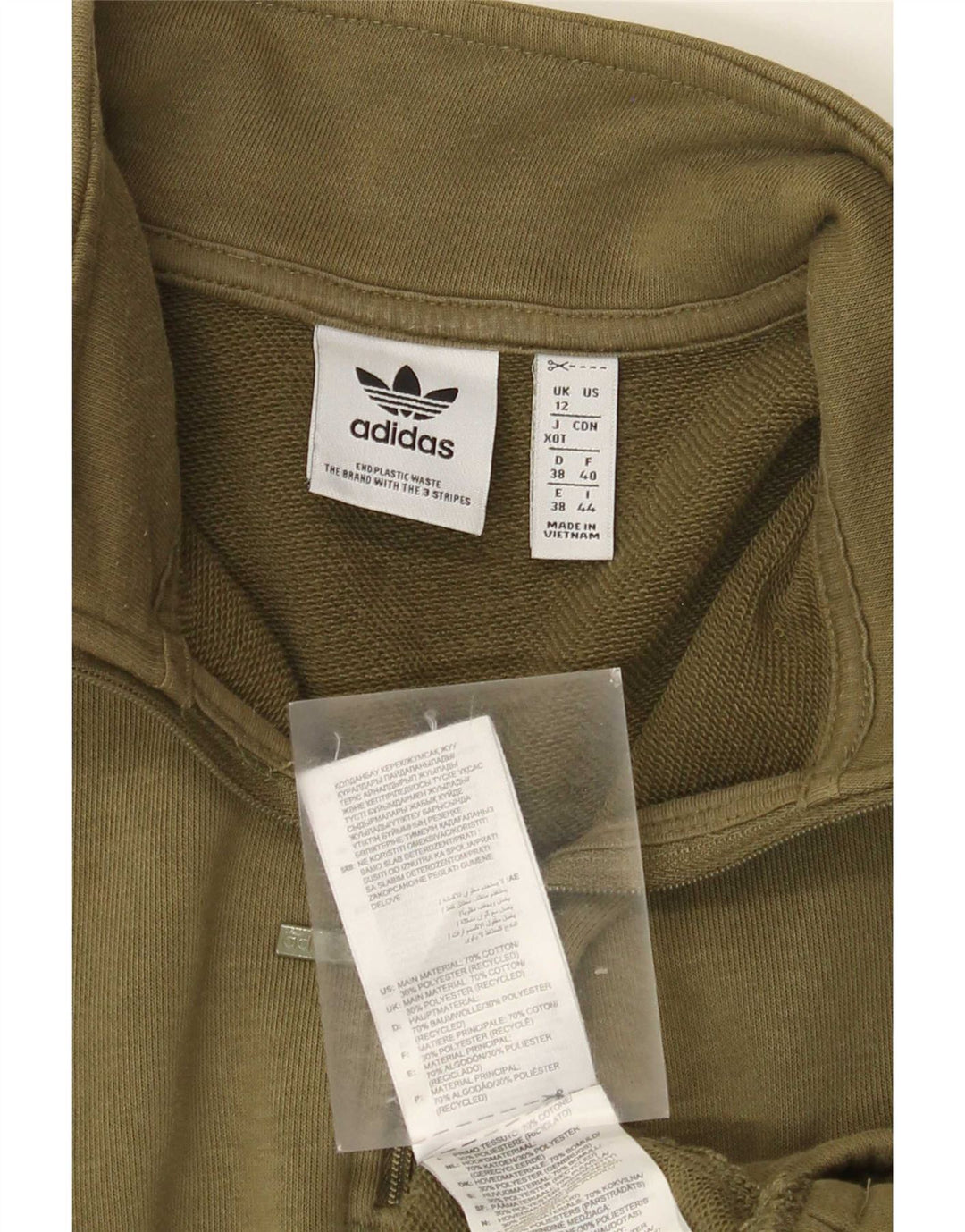Adidas Damen-Sweatshirt, übergroß, mit Reißverschluss, UK 12, mittelkhakifarben