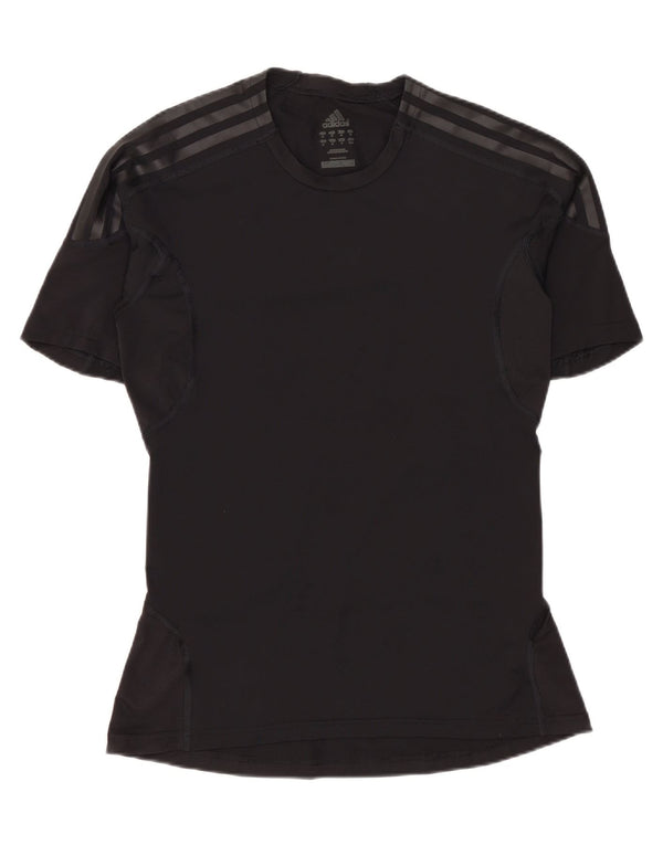 Adidas Damen T-Shirt Top UK 12 Medium Schwarz Polyamid