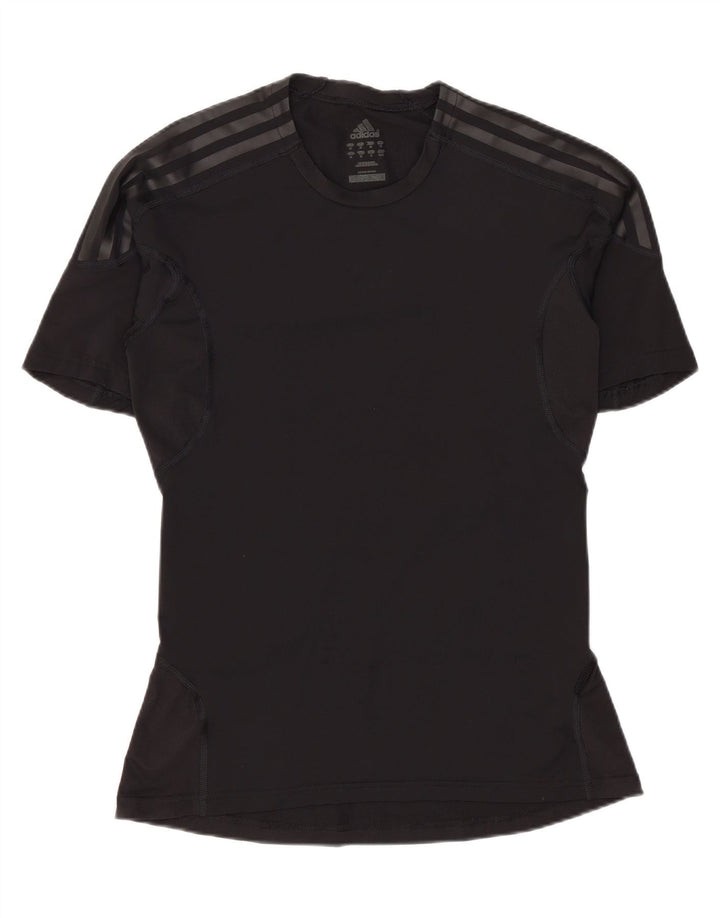 Adidas Damen T-Shirt Top UK 12 Medium Schwarz Polyamid