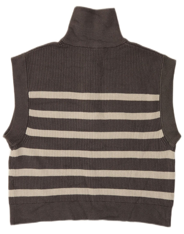 Zara Damen Tanktop mit Reißverschluss am Hals, UK 14, mittelgrau gestreift