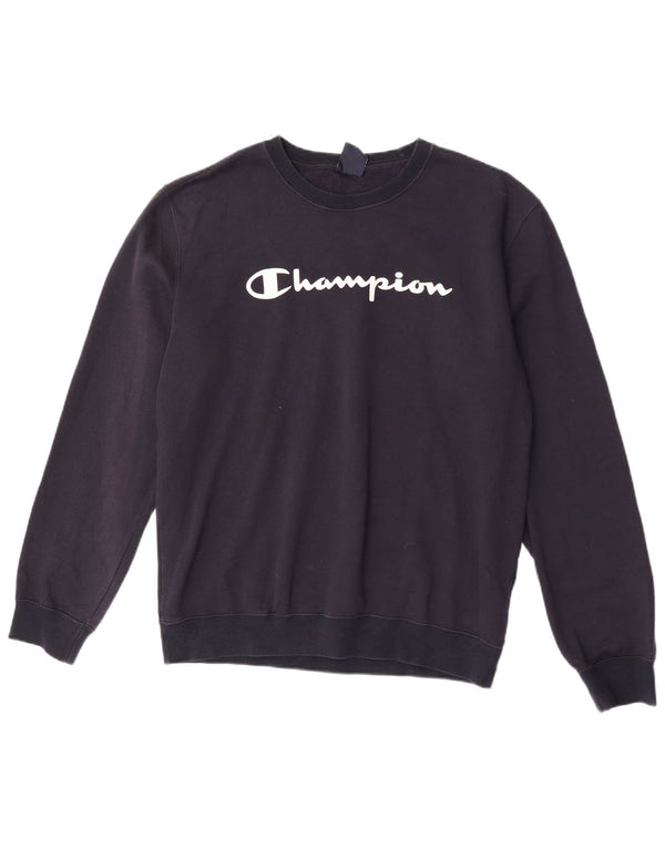 Champion Damen Grafik-Sweatshirt-Pullover UK 16 Large Marineblau Baumwolle