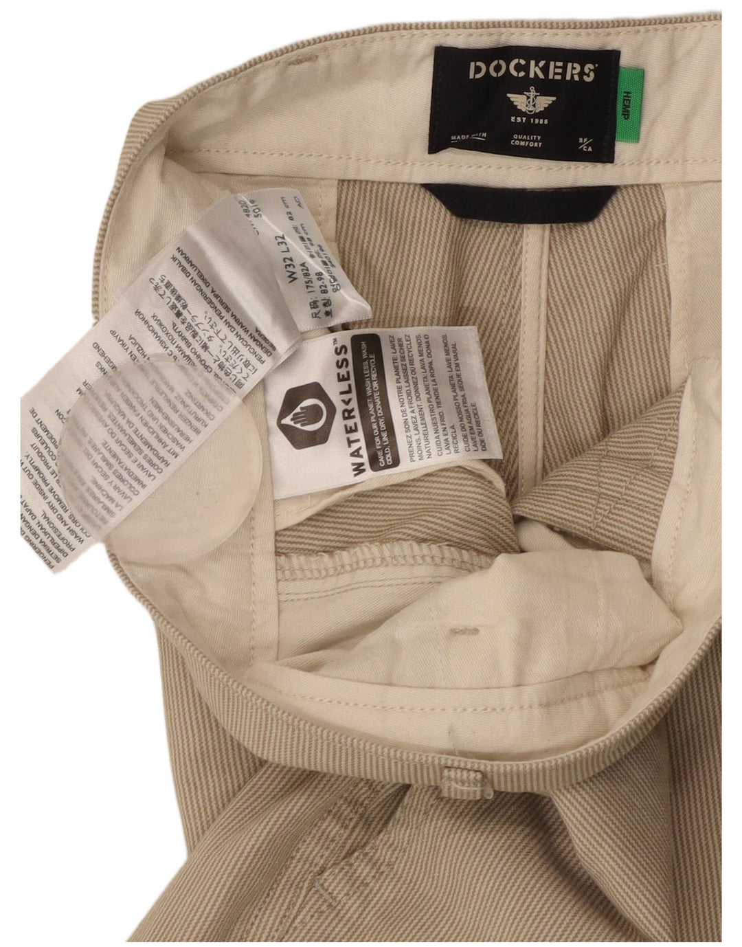 DOCKERS Herren Tapered Chino-Hose W32 L32 Beige Nadelstreifen-Baumwolle