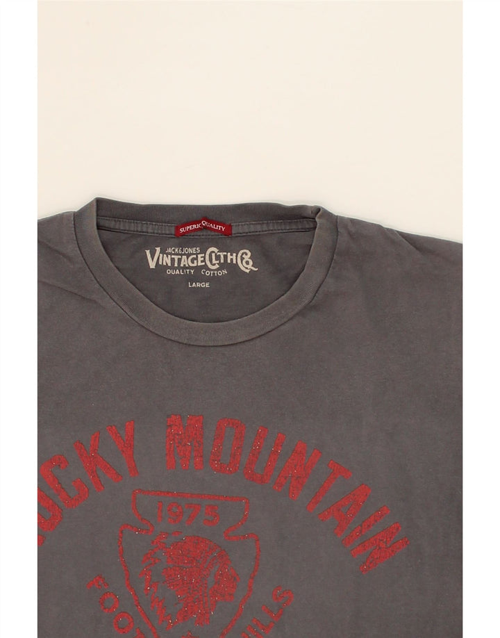 JACK & JONES Mens Graphic T-Shirt Top Large Grey Vintage Jack & Jones and Second-Hand Jack & Jones from Messina Hembry 
