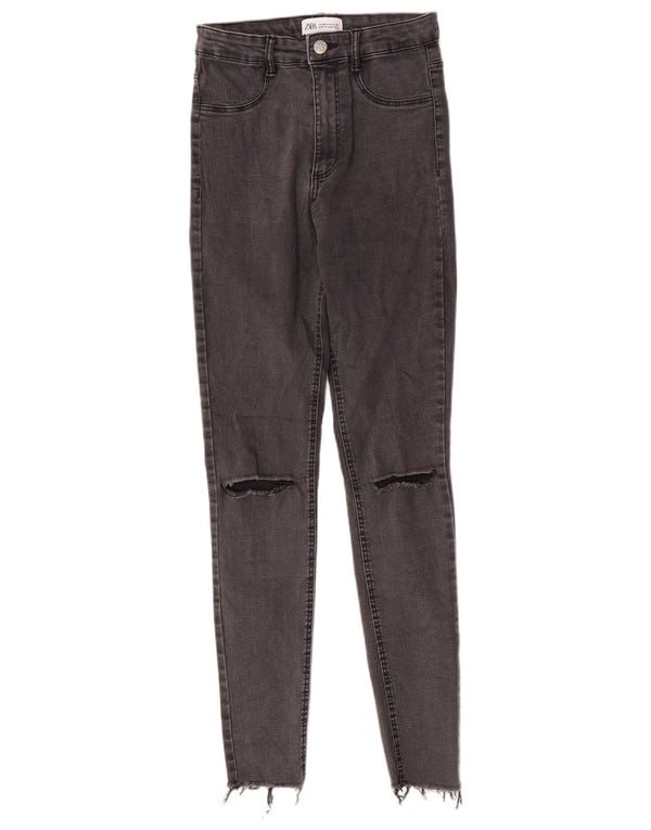 Zara Damen Distressed High Rise Jegging Jeans EU 38 Small W28 L28 Grau