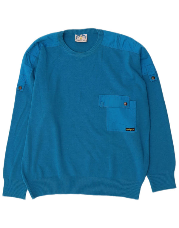 Navigare Herren-Pullover mit Rundhalsausschnitt, IT 50/52 XL, blaue Wolle