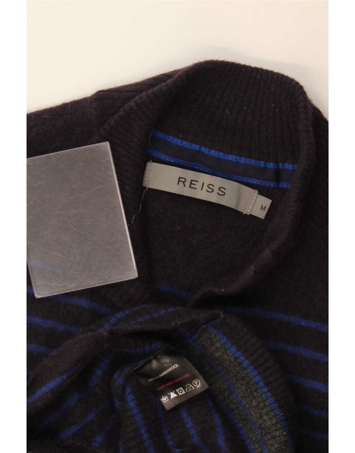 Reiss Damen-Pullover mit Knopfkragen, Gr. 12, mittleres Marineblau, gestreift