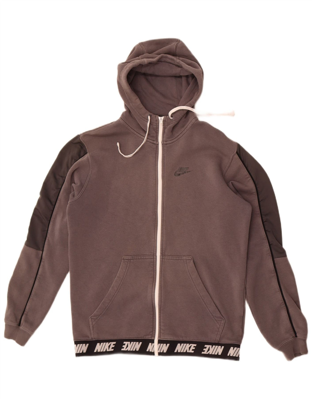 Nike Herren-Kapuzenpullover mit grafischem Reißverschluss und mittelgrauer Colourblock-Baumwolle