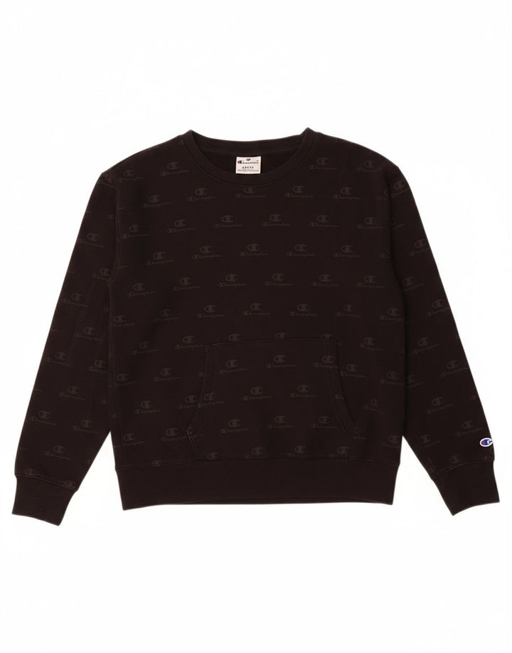 CHAMPION Boys Graphic Sweatshirt Jumper 11-12 Years Large Black Logo