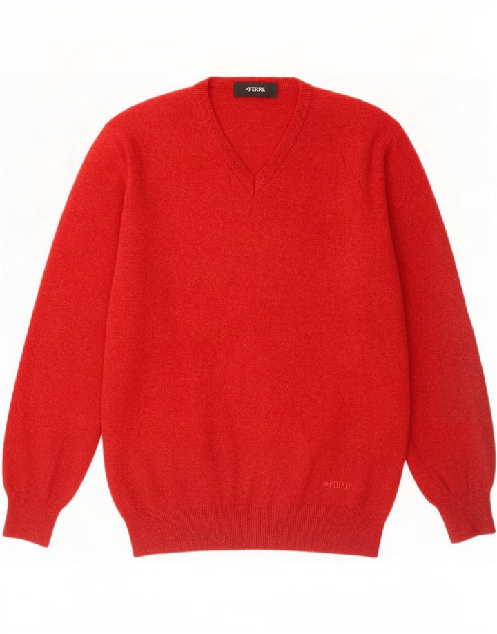 Ferre Herren-Pullover mit V-Ausschnitt aus mittelroter Wolle