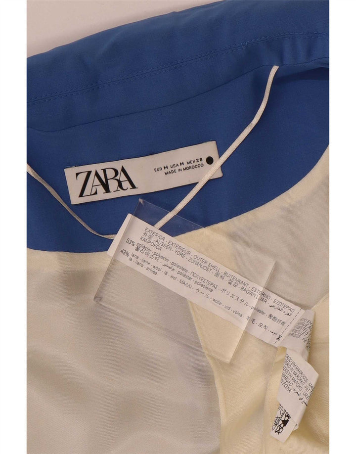 Zara Damen 1-Knopf-Blazerjacke UK 14 Mittelblaues Polyester