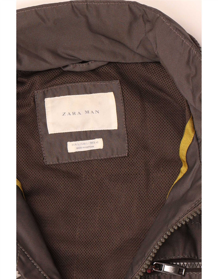 Zara Herren Bomberjacke mit Kapuze, UK 40, Größe L, Grau