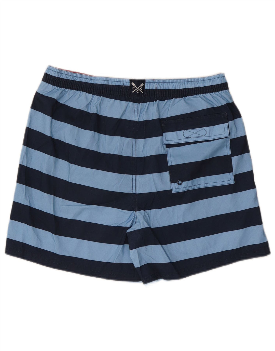 CREW CLOTHING Herren-Badeshorts aus mittelblau gestreiftem Polyester