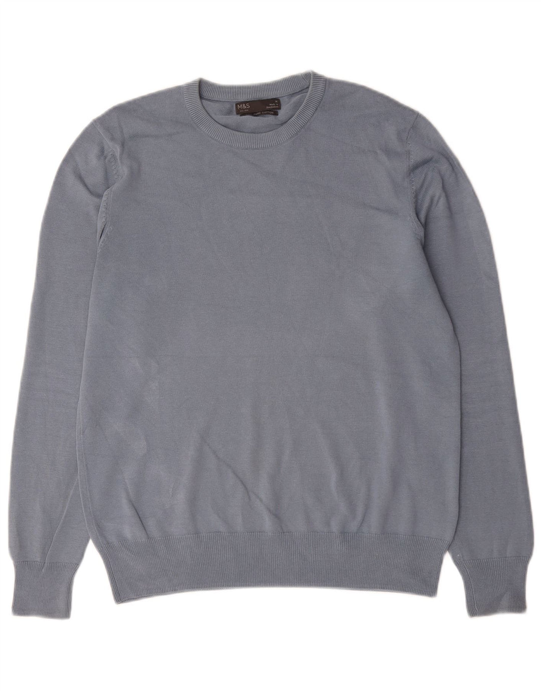 Marks & Spencer Herren-Pullover mit Rundhalsausschnitt, mittelblaue Baumwolle