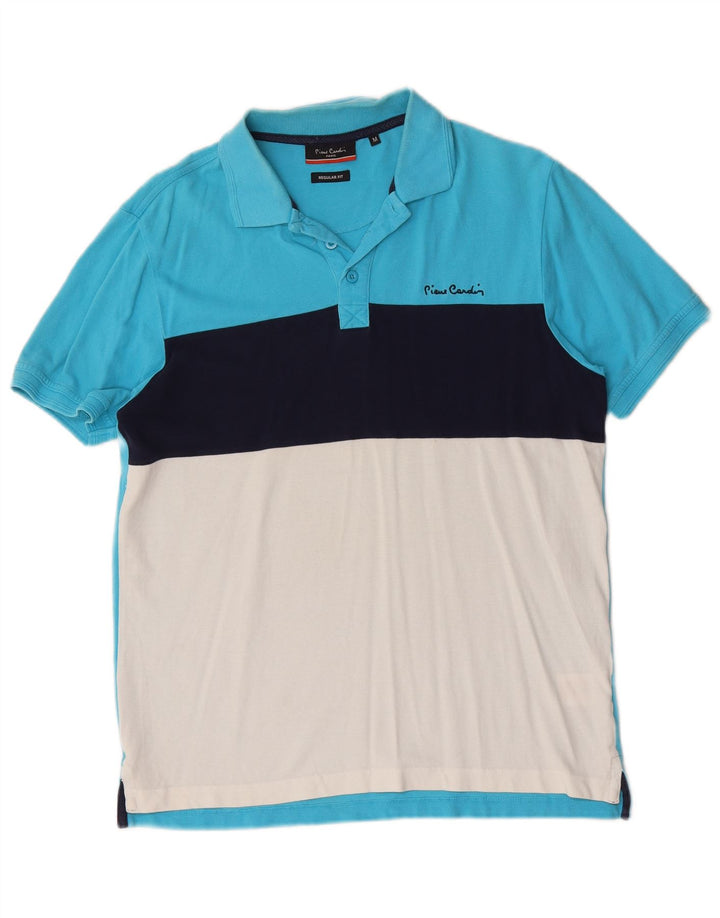 Pierre Cardin Herren-Poloshirt mit normaler Passform, mittelblaue Colourblock-Baumwolle